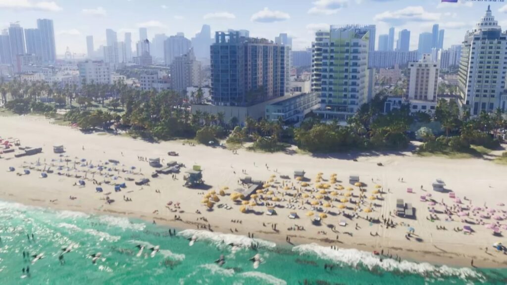 Una veduta della spiaggia di Vice City in GTA 6