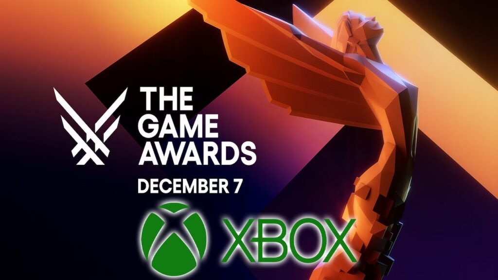 Una statuetta dei The Game Awards 2023 con sotto il logo di Xbox