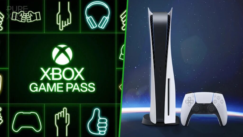 Il logo di Xbox Game Pass con al fianco una PS5