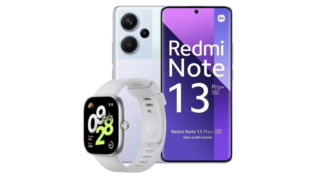 Smartphone Xiaomi Redmi Note 13 Pro+ Purple e Smartwatch Redmi Watch 4 Silver Gray
