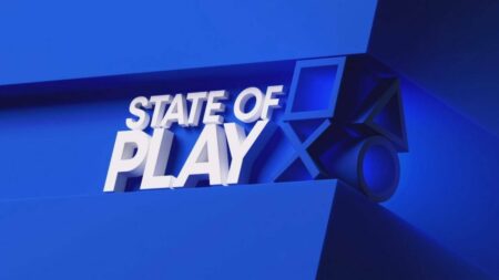 Il logo dello State of Play su uno sfondo blu