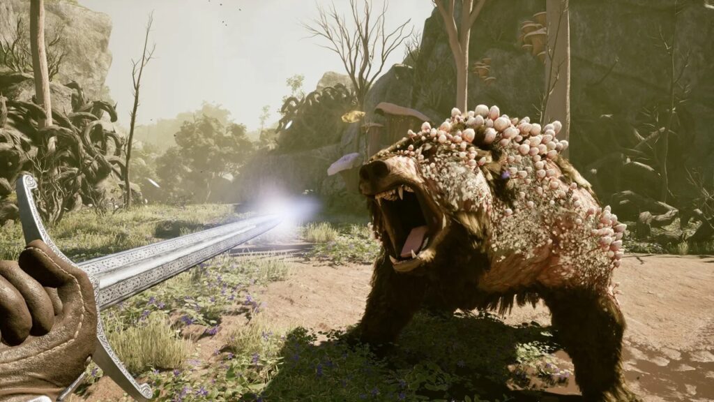 Il protagonista di Avowed combatte contro un orso infetto