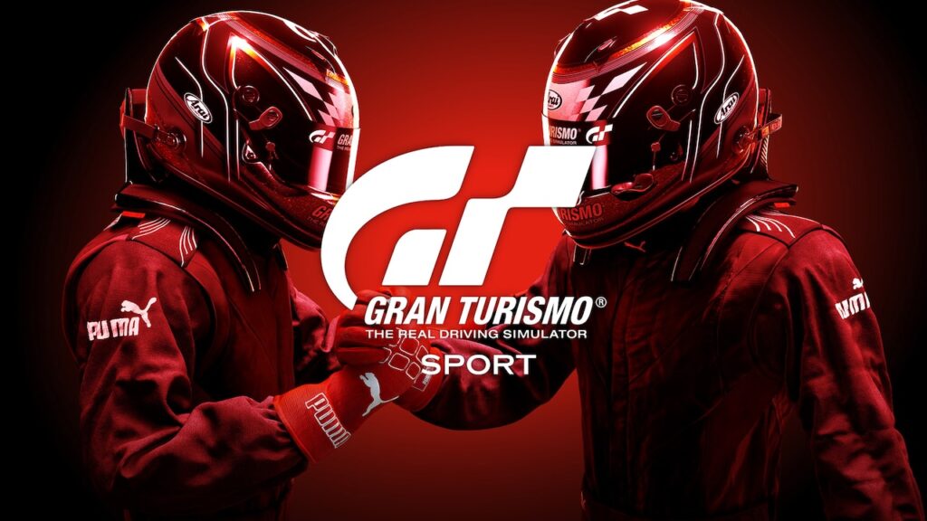 Due piloti di Gran Turismo Sport su uno sfondo rosso