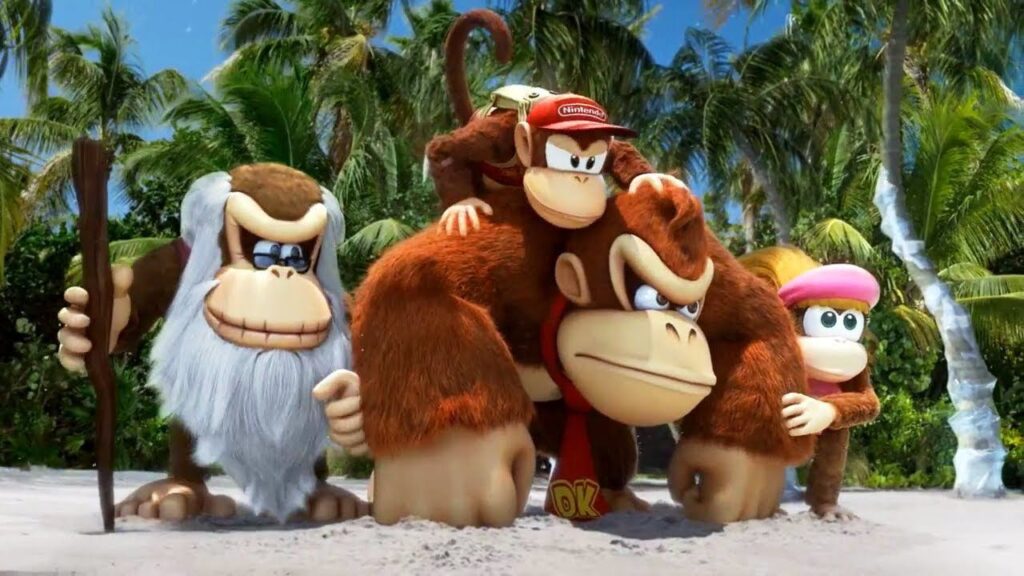I vari personaggi di Donkey Kong sulla spiaggia