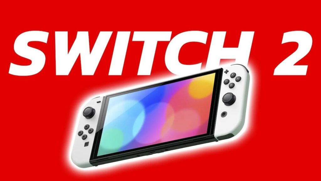Una Nintendo Switch 2 su uno sfondo rosso