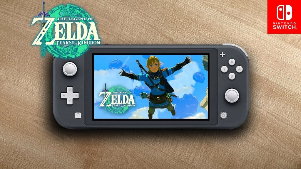 Un Nintendo Switch con dentro Link di The Legend of Zelda: Tears of the Kingdom