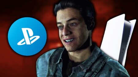 Un protagonista di Until Dawn con una PS5 ed il logo PlayStation Store