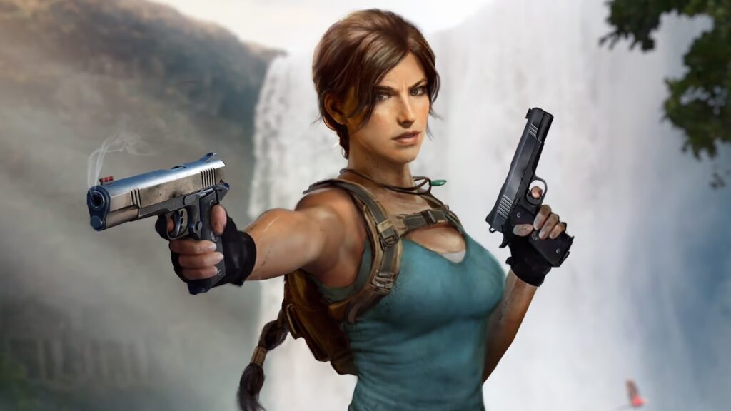 Lara Croft del nuovo capitolo di Tomb Raider mentre impugna le pistole
