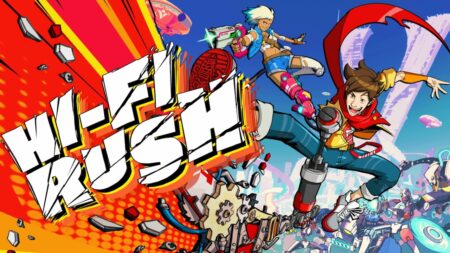 Il logo di Hi-Fi Rush con i personaggi del gioco