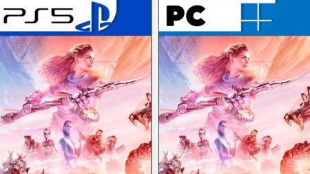 Aloy di Horizon Forbidden West con il logo PS5 e PC