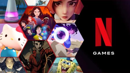 Il logo di Netflix Games con dei giochi sullo sfondo