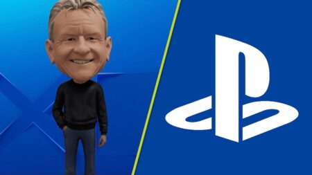 Un pupazzo digitale di Jim Ryan con al fianco il logo PlayStation