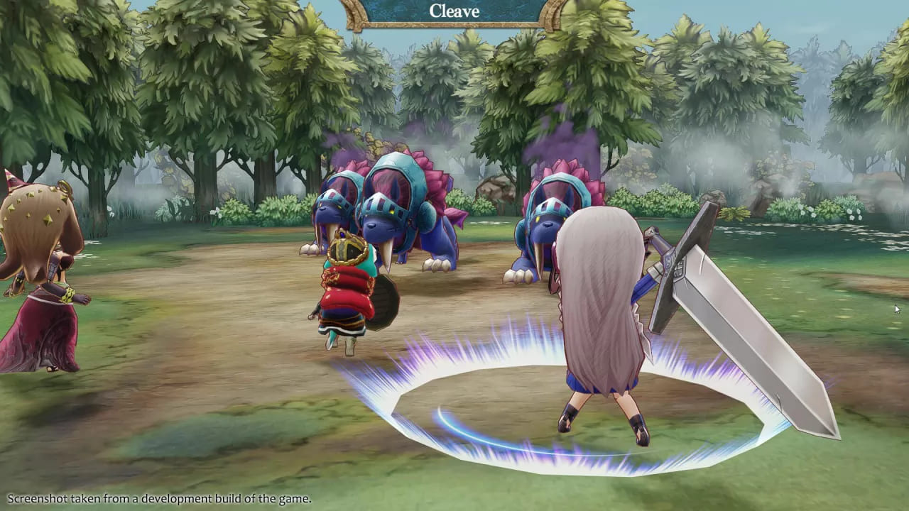 personaggi minuscoli chibi combattono contro mostri in un bosco con una spada