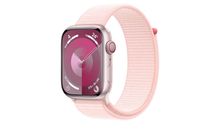 Apple Watch Series 9 (GPS+Cellular, 45mm) con Cassa in Alluminio Rosa e Sport Loop Rosa Confetto