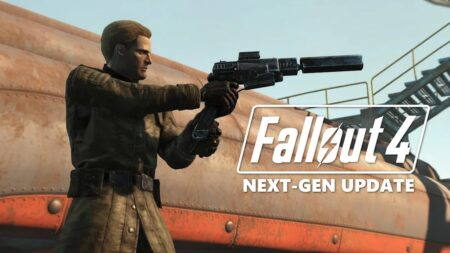 Un personaggio di Fallout 4 con il logo Next-Gen