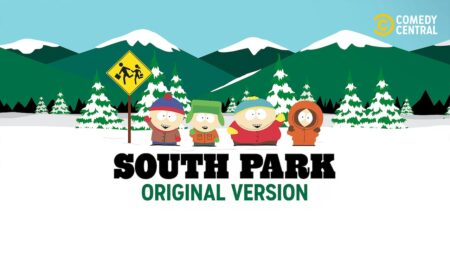 Il logo di South Park con i protagonisti sullo sfondo