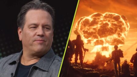 Phil Spencer con al fianco il fungo atomico di Fallout 76