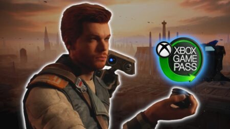 Cal Kestis di Star Wars Jedi: Survivor con in mano il logo Xbox Game Pass