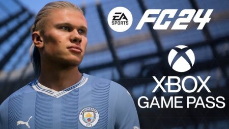 Haaland di EA Sports FC 24 con il logo di Xbox Game Pass