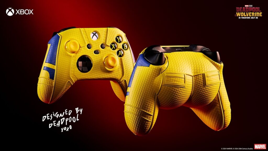 Un controller Xbox di Deadpool & Wolverine con un sedere giallo