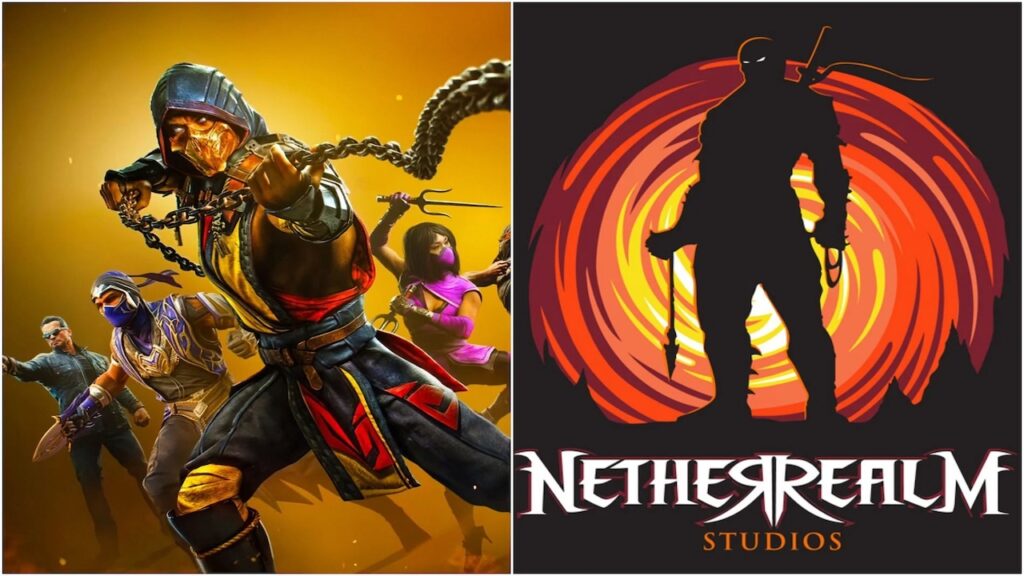 I combattenti di Mortal Kombat con al fianco il logo di Nethrrealm Studios