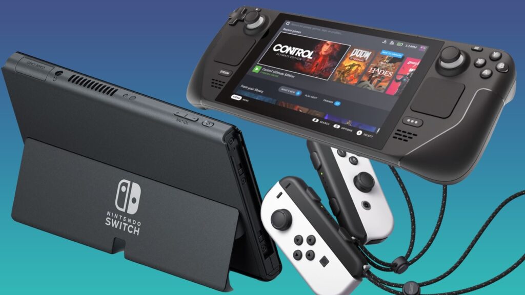 Un Nintendo Switch con al fianco una Steam Deck