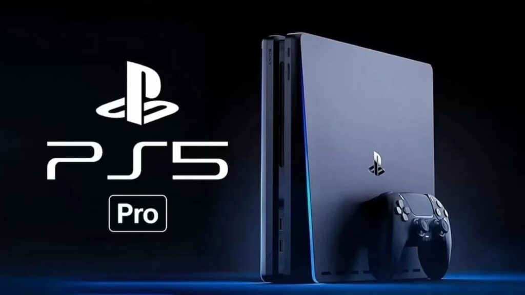 Il logo di PS5 Pro con una console custom in verticale