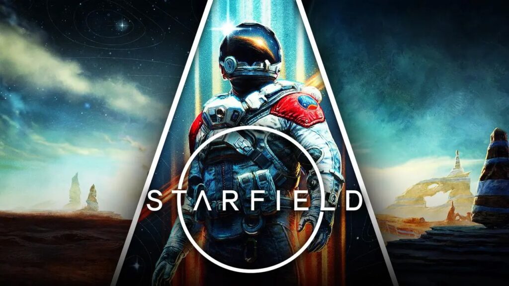 Il logo di Starfield con il protagonista in primo piano