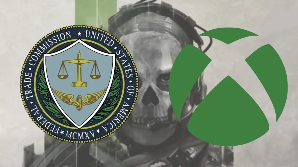 Il logo dell'FTC e di Xbox con dietro Ghost di Call of Duty