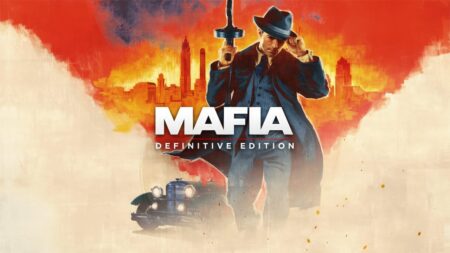 Il protagonista di Mafia: Definitive Edition con il logo del gioco