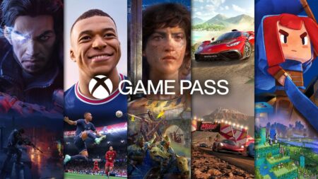 Il logo di Xbox Game Pass con dietro dei giochi