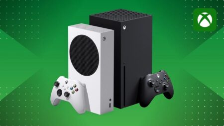 Una Xbox Series X e Series S con lo sfondo verde