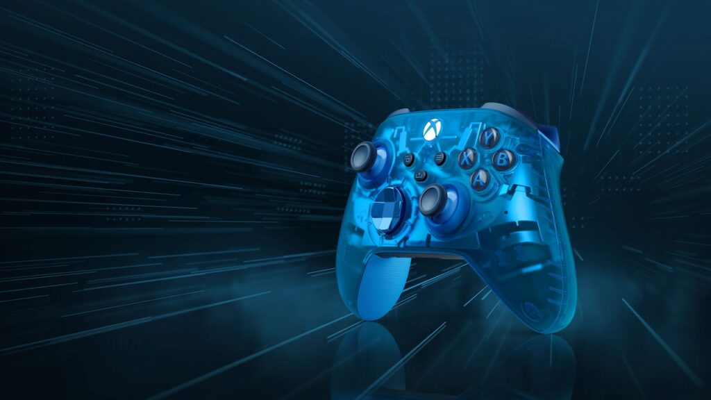 Il controller Xbox Sky Cipher con uno sfondo blu