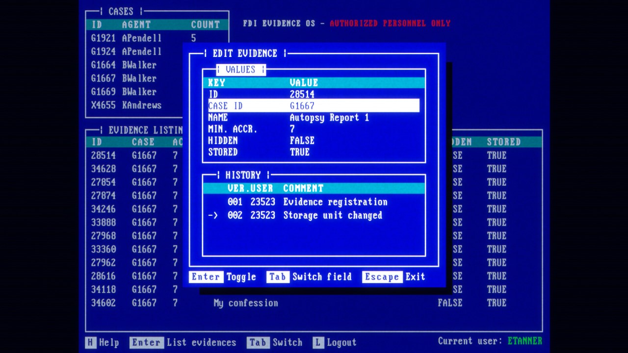 Interfaccia di un computer vecchio DOS in The Operator