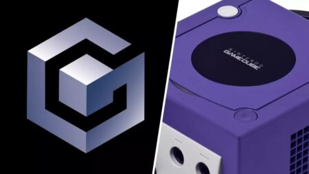 Il logo di Nintendo GameCube con al fianco la console