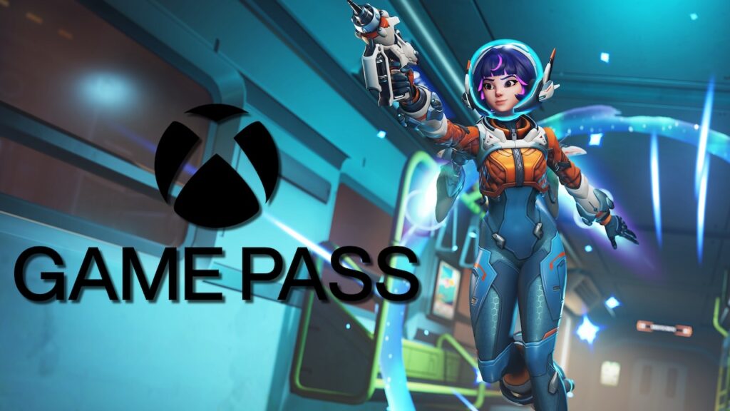 Il logo di Xbox Game Pass con una ragazza di Overwatch 2