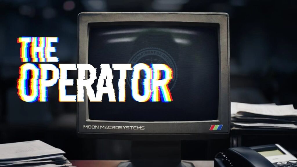 Key art di The Operator, con computer vecchio dietro il logo del gioco