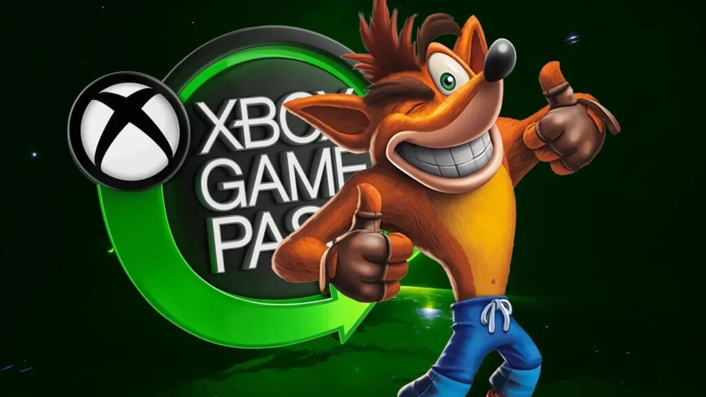 Crash Bandicoot con dietro il logo di Xbox Game Pass