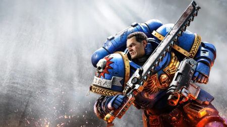 Key art di Space Marine 2 con Demetrian Titus in primo piano