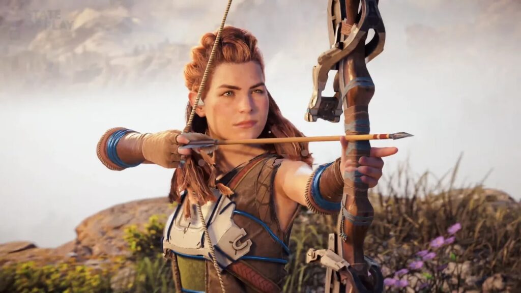 Aloy di Horizon Zero Dawn Remastered mentre impugna un arco