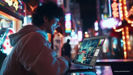 Un ragazzo con un laptop Lenovo