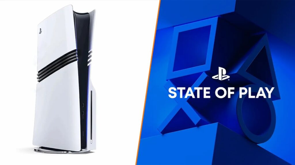 Una PS5 Pro ed il logo dello State of Play