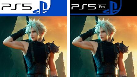 Cloud di Final Fantasy 7 Rebirth con il logo di PS5 e PS5 Pro