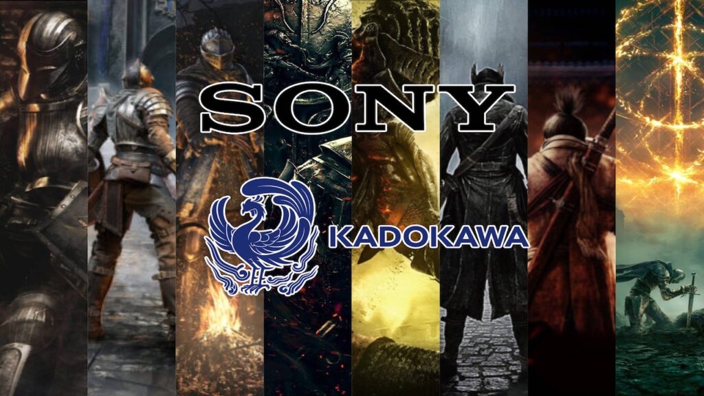 I personaggi di FromSoftware e PlayStation con i loghi di Sony e Kadokawa