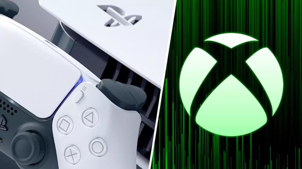 Il logo di Xbox con al fianco una PS5