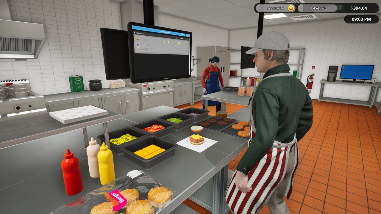 Dipendente di fast food prepara un hamburger in Fast Food Simulator