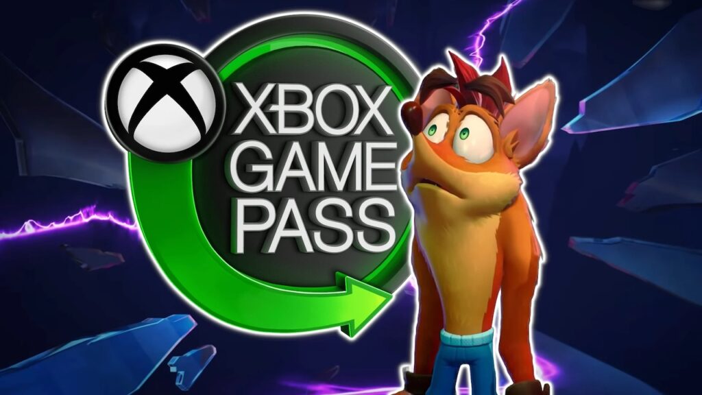 Il logo di Xbox Game Pass con al fianco Crash Bandicoot Its About Time