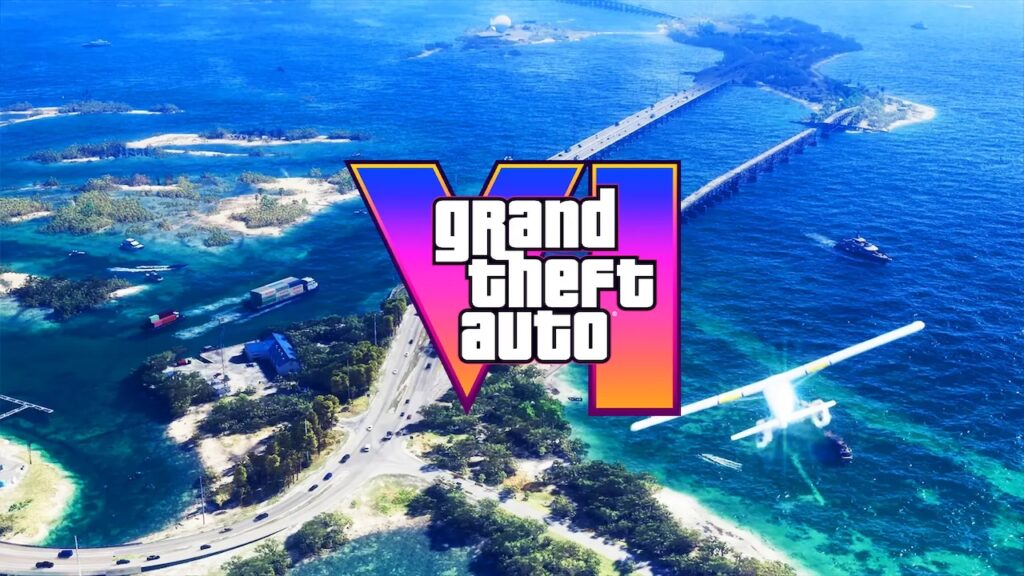 Il logo di GTA 6 con sullo sfondo il mare