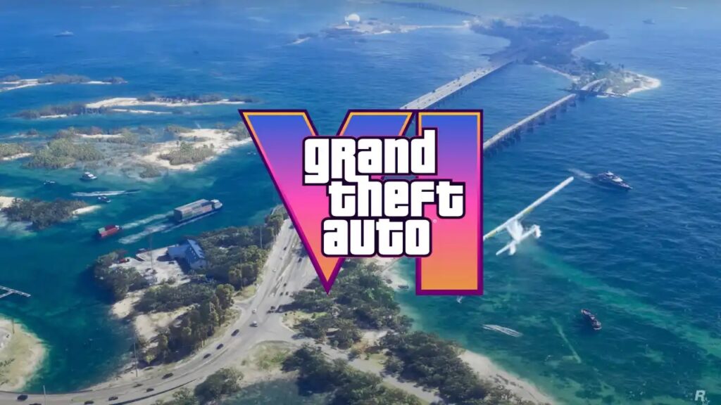 Il logo di GTA 6 con sullo sfondo il mare