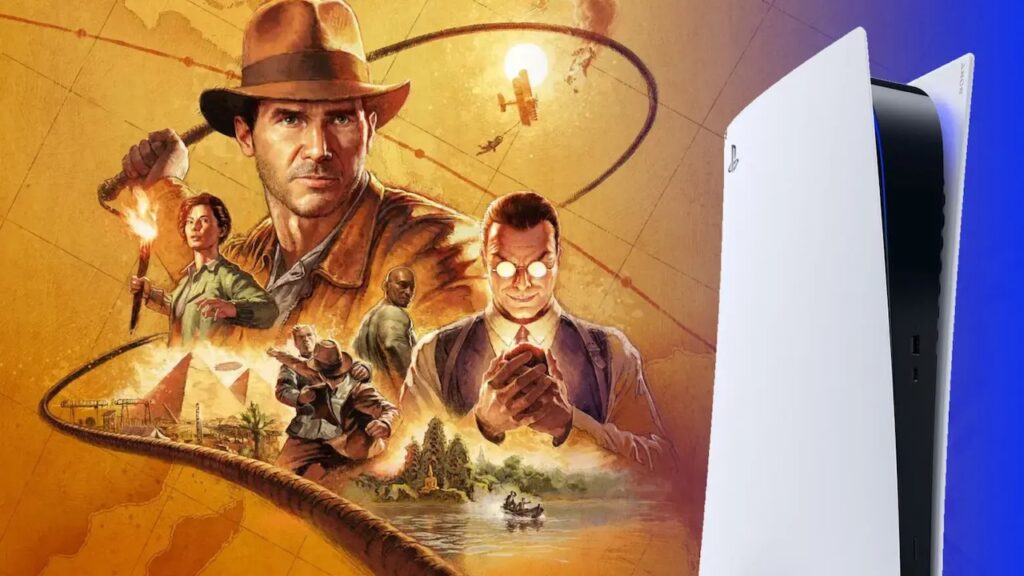 Indiana Jones e l'Antico Cerchio con una PS5 al fianco